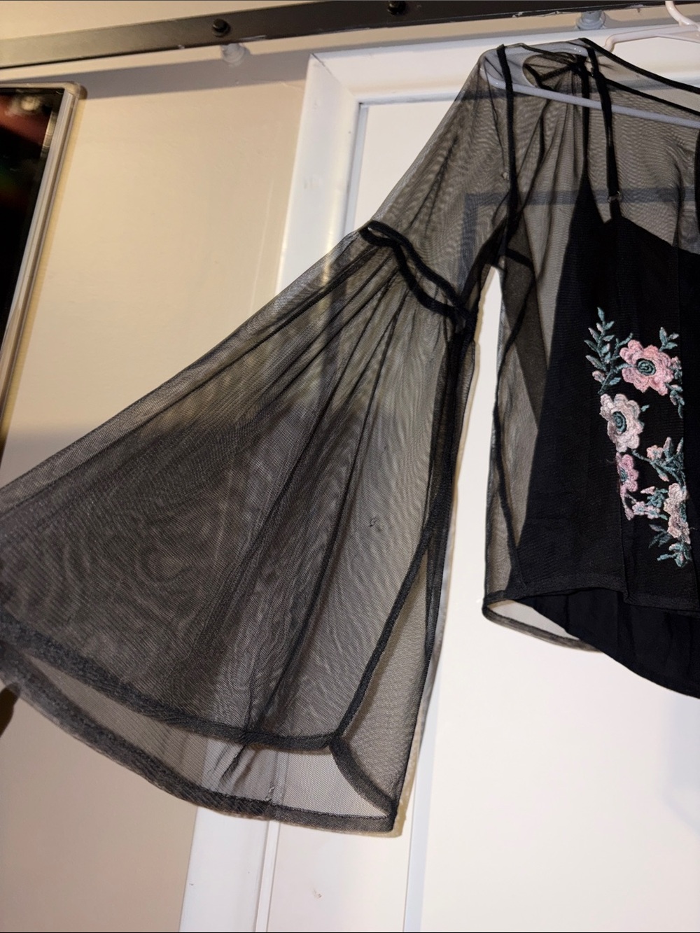 Hollister Black Mesh Camisole with Pink Floral Embroidery - Picture 4 of 6